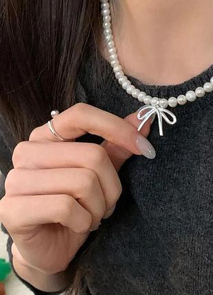 Колье жемчужное с жемчугом и блестящий ожерелье с большим бантом