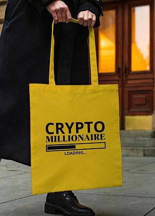 Сумка шопер із принтом "crypto millionaire" жовта