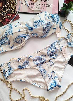 Victoria's secret twist bandeau 36b 80b m 38 40 на кольцах купальник бандо с шиммером