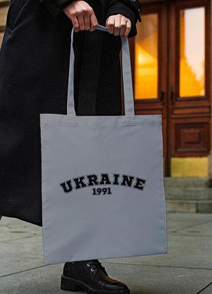 Сумка шопер із принтом "ukraine 1991" сіра