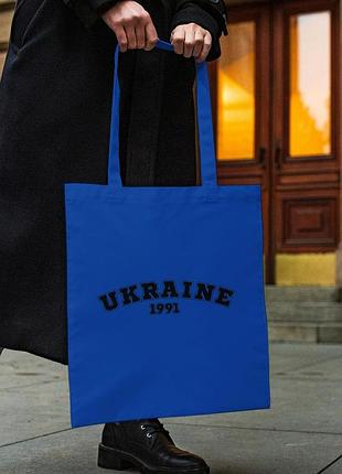 Сумка шопер із принтом "ukraine 1991" синя