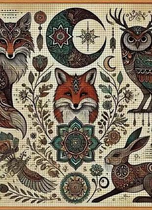 Набор для вышивания по нанесённой на канву схеме "forest dwellers".aida 11ct printed, 40*40 см