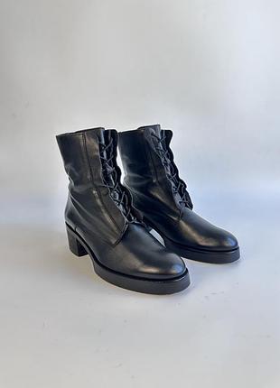Cos black leather lace up ankle boots size eu 39 made in portugal block heel взуття черевики