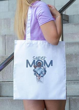 Сумка шопер із принтом "super mom" біла
