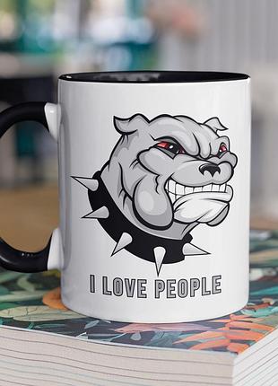 Чашка керамічна з принтом "i love people" 330 мл, біла з чорною ручкою