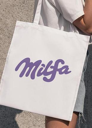 Сумка шопер із принтом "milfa" біла