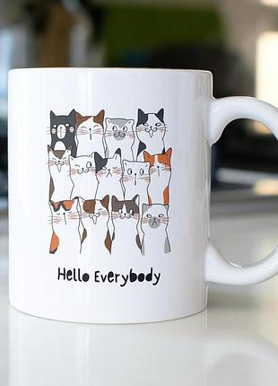 Кружка з принтом "cat hello" 330 мл біла