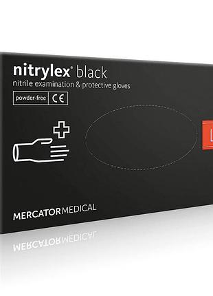 Перчатки медицинские нитриловые mercator medical nitrylex black чёрные размер l (100 шт/50 пар/уп)