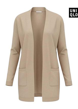 Оригинальный женский льяной кардиган uniqlo размер м бежевый юникло легкий _1
