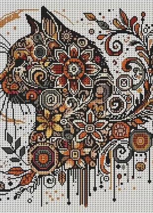 Набор для вышивания по нанесённой на канву схеме «ornamental cat». aida 14ct printed, 40*40 см