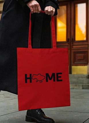 Сумка шопер із принтом "home країна" червона
