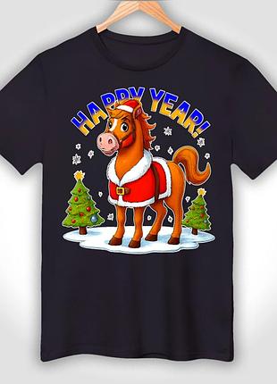 Футболка детская с новогодним принтом "конь happy year"