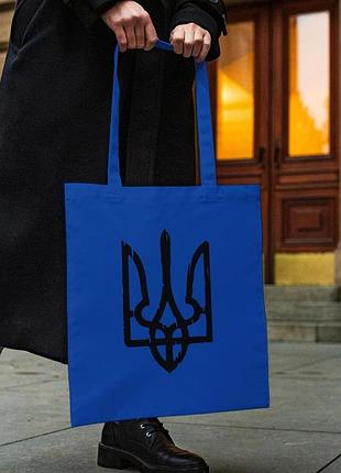 Сумка шопер із принтом "герб україни" синя