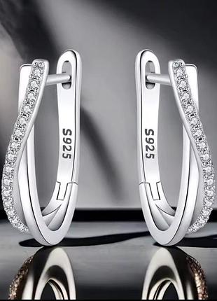 Серебряные серьги с цирконом, дорожка из камней, белые кристаллы, украшения для женщин