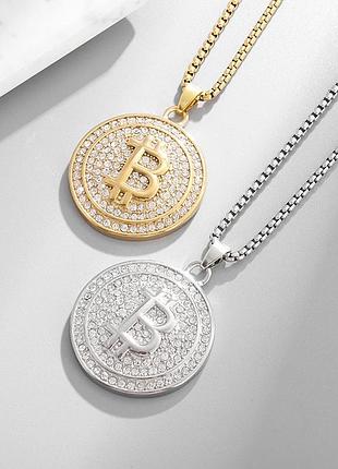 Кулон знак bitcoin btc биткойн подвеска с биткоином в стиле хип-хоп сталь 14к