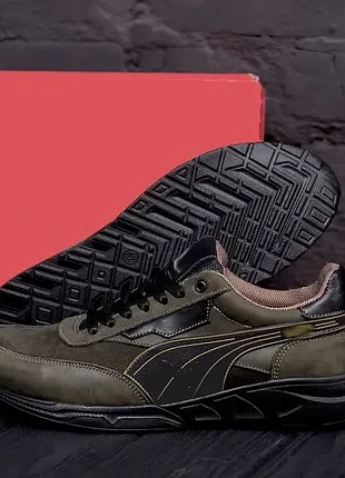 Чоловічі шкіряні кросівки пума puma anzarun green хакі зелені