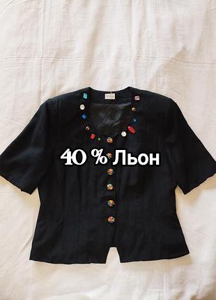 40% льон, чорний жакет, блейзер, з кристалами, betty barclay, 42/хл