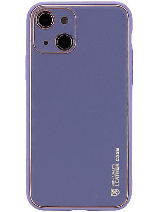 Кожаный чехол xshield для apple iphone 14 plus (6.7") серый / lavender gray
