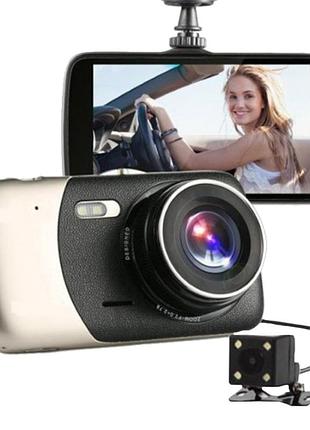 Автомобільний відеореєстратор dvr t652 4" full hd з великим екраном і виносною камерою заднього огляду
