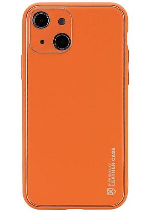 Кожаный чехол xshield для apple iphone 14 plus (6.7") оранжевый / apricot