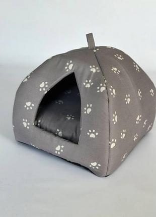 М'який будиночок для домашніх тварин собак та котів 1352 m (50*50см), сірий з лапками