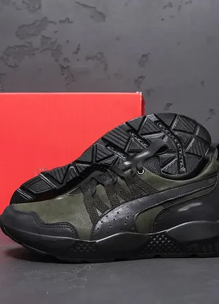 Чоловічі шкіряні кросівки пума puma  runner green хакі зелені розпродаж 43,44рр.