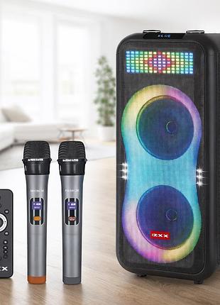 Переносная акустическая колонка с led подсветкой + 2 микрофона, 100вт, zxx-1510
