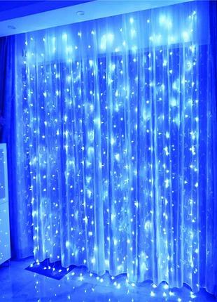 Гирлянда штора водопад, от сети, 3х2м, 320led, синий свет