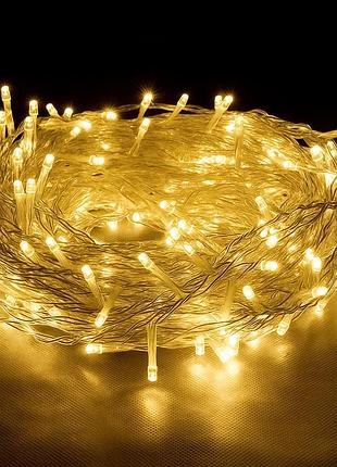 Светодиодная гирлянда от сети, 500led, прозрачный провод, теплый белый