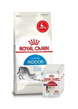 Акція royal canin indoor для кішок у віці від 1 до 7 років набір корму 2 кг + 4 паучі