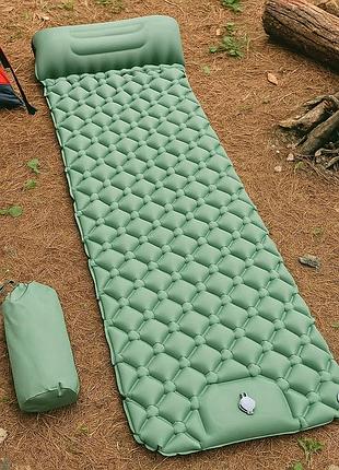 Надувний матрац із подушкою (188х58х6см) outdoor sleeping, зелений