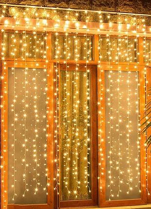 Новогодняя гирлянда штора от сети, 3х2м, 240led, теплый белый, ma422