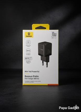Блок зарядки baseus 30w palm fast charger type-c+usb 30w (black)