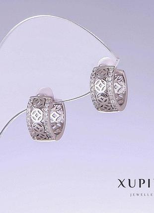 Сережки xuping l-13мм s-6мм родій з білими кристалами