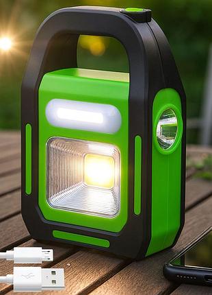 Аккумуляторный фонарь на солнечной батарее, cob+led, 2400mah, hb-9708