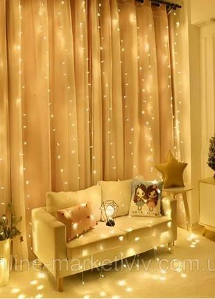 Гірлянда штора, від мережі, 2х2м, 160 led, xmas, теплий білий