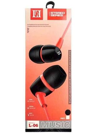 Наушники вакумные с микрофоном красные aux l-06 тм yesplus