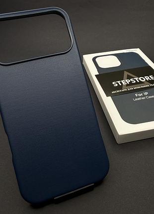 Чехол leather case для iphone 17 pro max 6.9 с magsafe без лого с анимацией под кожу с закрытым низом синий (blue)