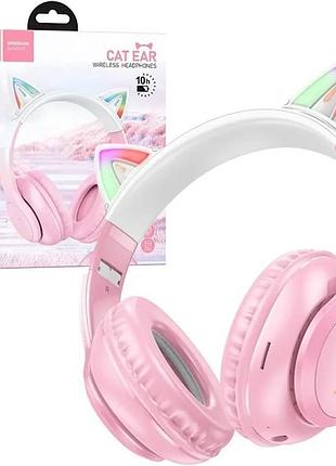 Беспроводные bluetooth наушники w42 cat ear, розовые