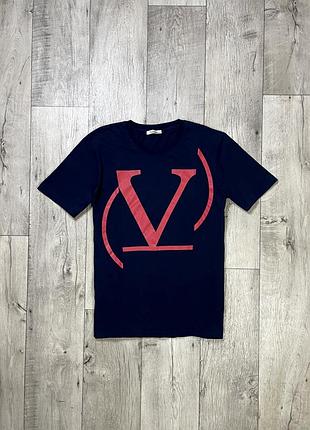 Valentino italy футболка xl размер спортивная синяя с принтом