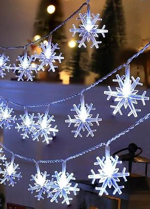 Гірлянда сніжинки, від батарейок, 3м, 20led, холодний білий