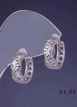 Серьги xuping 15х6мм родий с белыми кристаллами