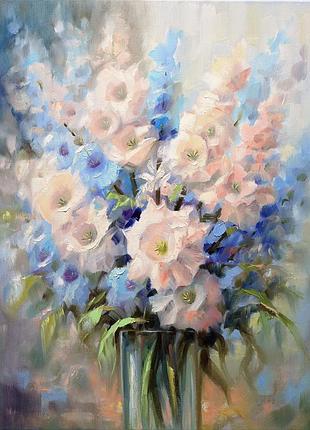 Картина олійними фарбами блакитний букет