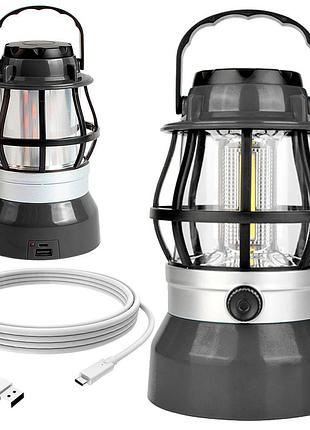 Led фонарь на солнечной батарее и батарейках, usb, серый