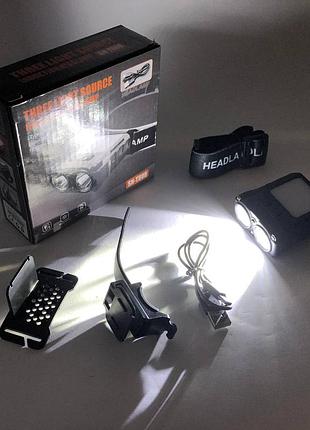 Налобний тактичний ліхтар sh-t808-2xpe-20smd-white/red, ліхтар на лоб для будівельника tr-64