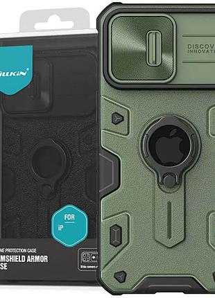 Tpu+pc чехол nillkin camshield armor (шторка на камеру) для apple iphone 15 pro max (6.7") зеленый