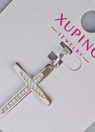 Кулон "крест" xuping с белыми стразами d-27х17,5мм+ - l-33мм+- родий