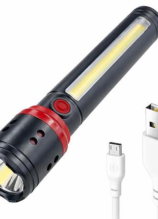 Ручной фонарь аккумуляторный с зумом и боковым светом, от usb, bailong bl-f863