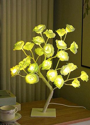 Настольная лампа "дерево с белыми розами", от сети, 24 led, теплый белый