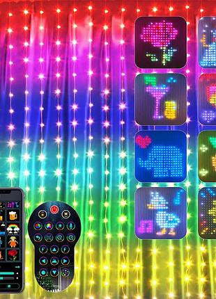 Смарт гирлянда штора от usb, 2х2м, 400 led, с пультом, разноцветная